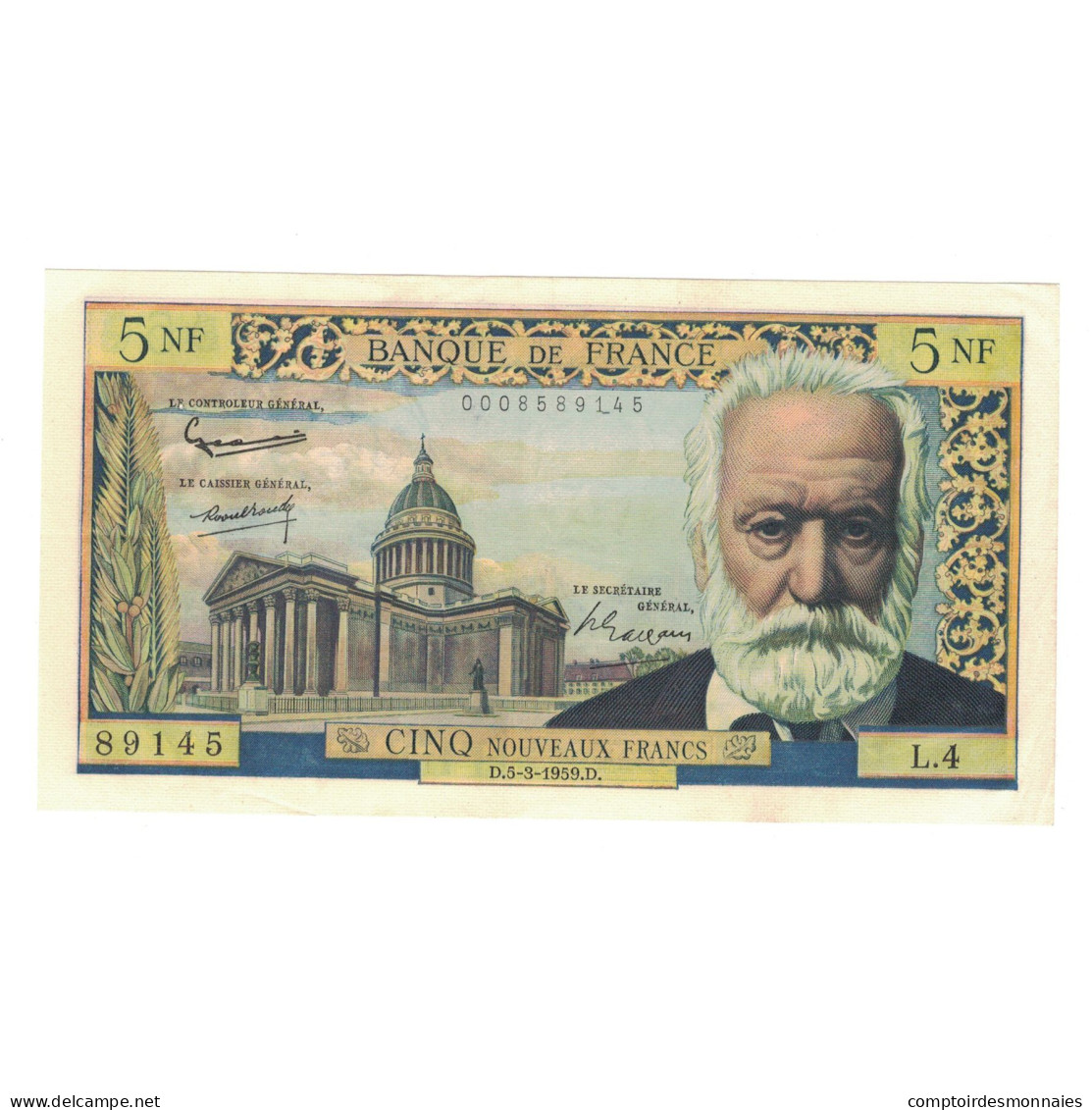 France, 5 Nouveaux Francs, Victor Hugo, 1959, L.4, TTB+, Fayette:56.1, KM:141a - 5 NF 1959-1965 ''Victor Hugo''