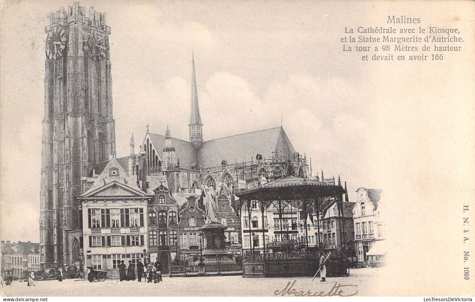 BELGIQUE - MALINES - La Cathédrale Avec Le Kiosque Et La Statue Marguerite D'Autriche - Carte Postale Ancienne - Mechelen