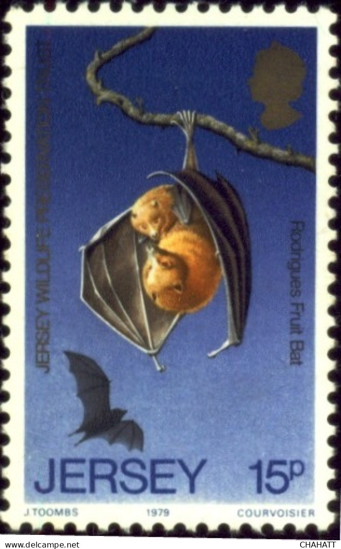 CHIMPANZEE & BAT- JERSEY-WILDLIFE PRESERVATION TRUST-SET OF 3-MNH-A5-30 - Chimpanzés