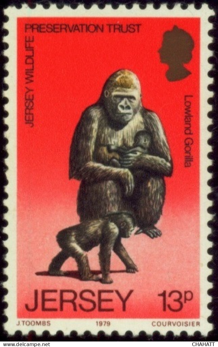 CHIMPANZEE & BAT- JERSEY-WILDLIFE PRESERVATION TRUST-SET OF 3-MNH-A5-30 - Chimpanzees