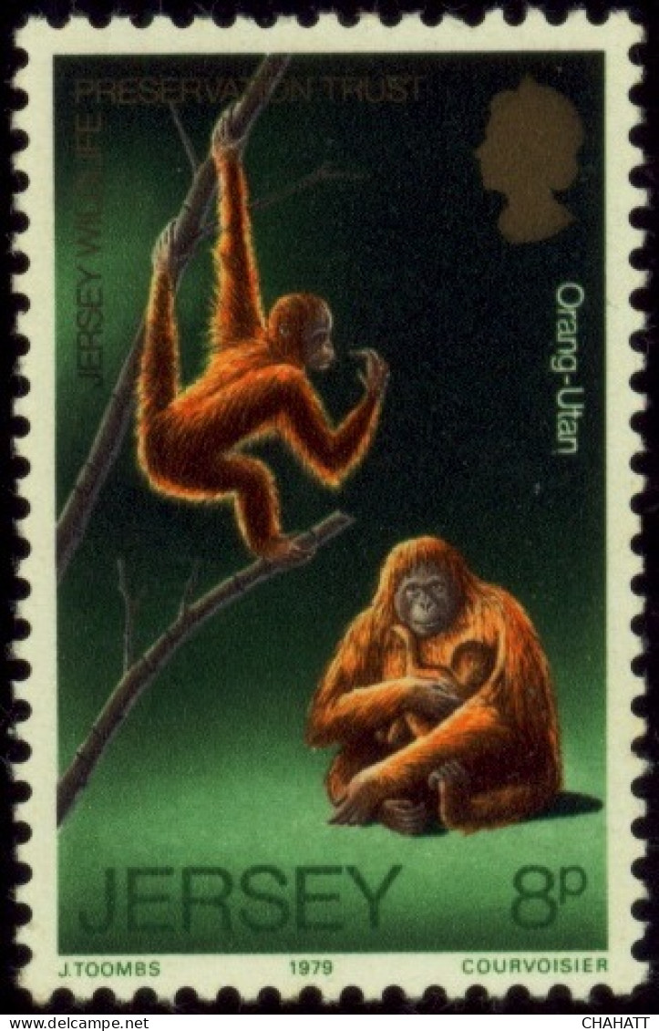 CHIMPANZEE & BAT- JERSEY-WILDLIFE PRESERVATION TRUST-SET OF 3-MNH-A5-30 - Scimpanzé