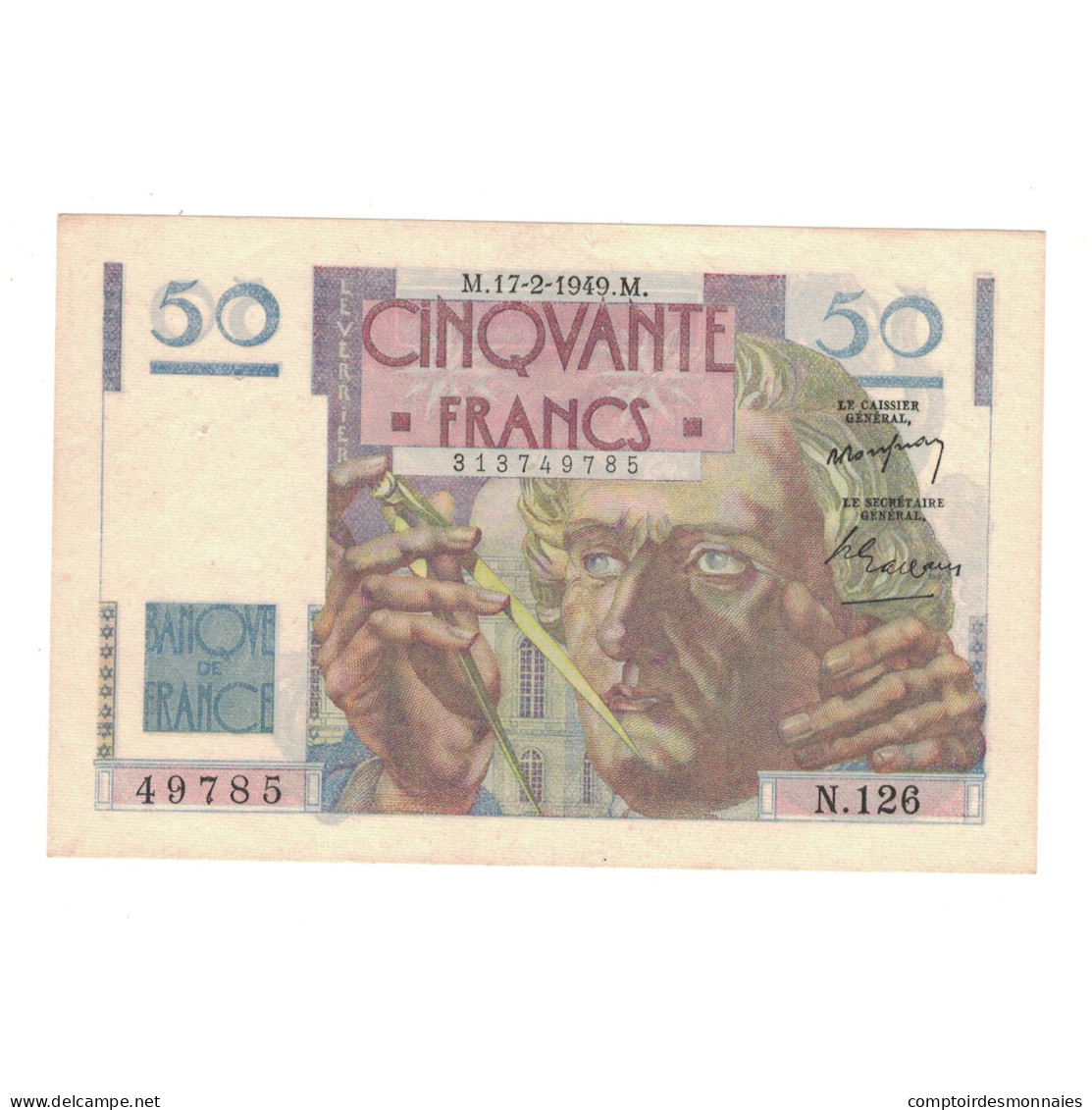 France, 50 Francs, Le Verrier, 1949, N.126, SPL, KM:127b - 50 F 1946-1951 ''Le Verrier''