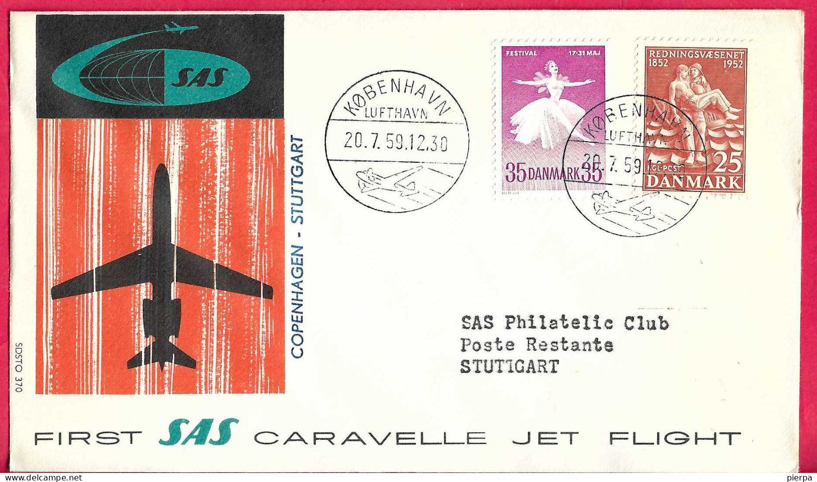 DANMARK - FIRST CARAVELLE FLIGHT - SAS - FROM KOBENHAVN TO STUTTGART*20.7.59* ON OFFICIAL COVER - Luftpost