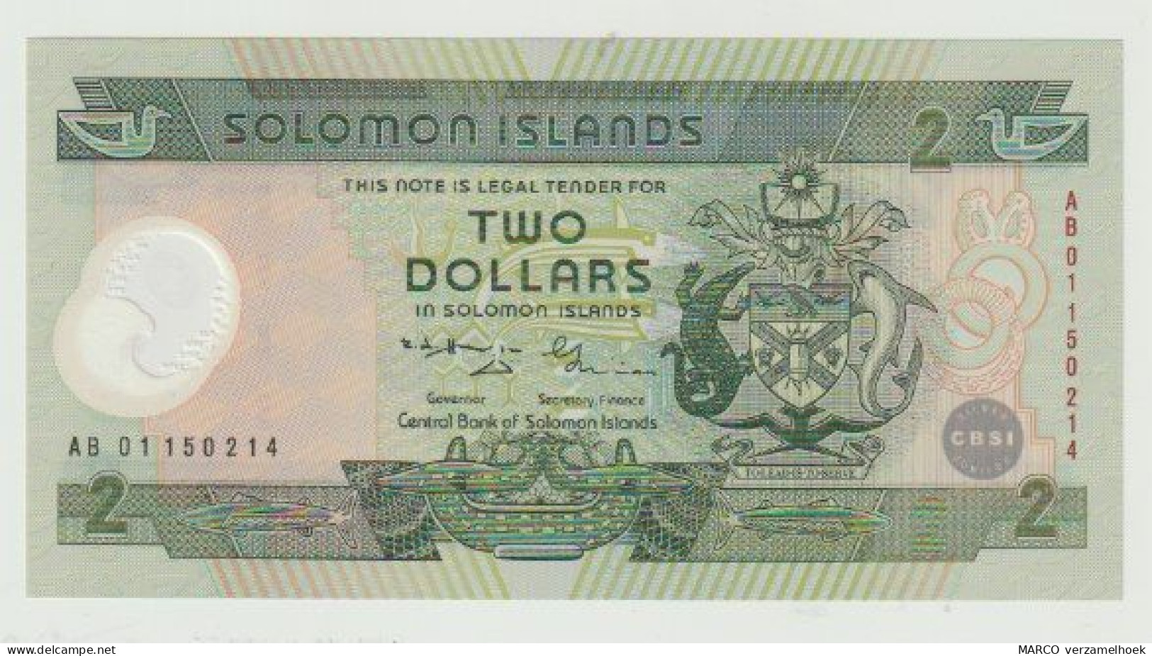 Banknote Central Bank Of Solomon Islands 2 Dollars 2001 UNC - Salomons