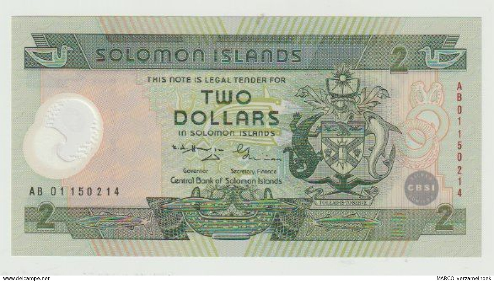 Banknote Central Bank Of Solomon Islands 2 Dollars 2001 UNC - Isla Salomon