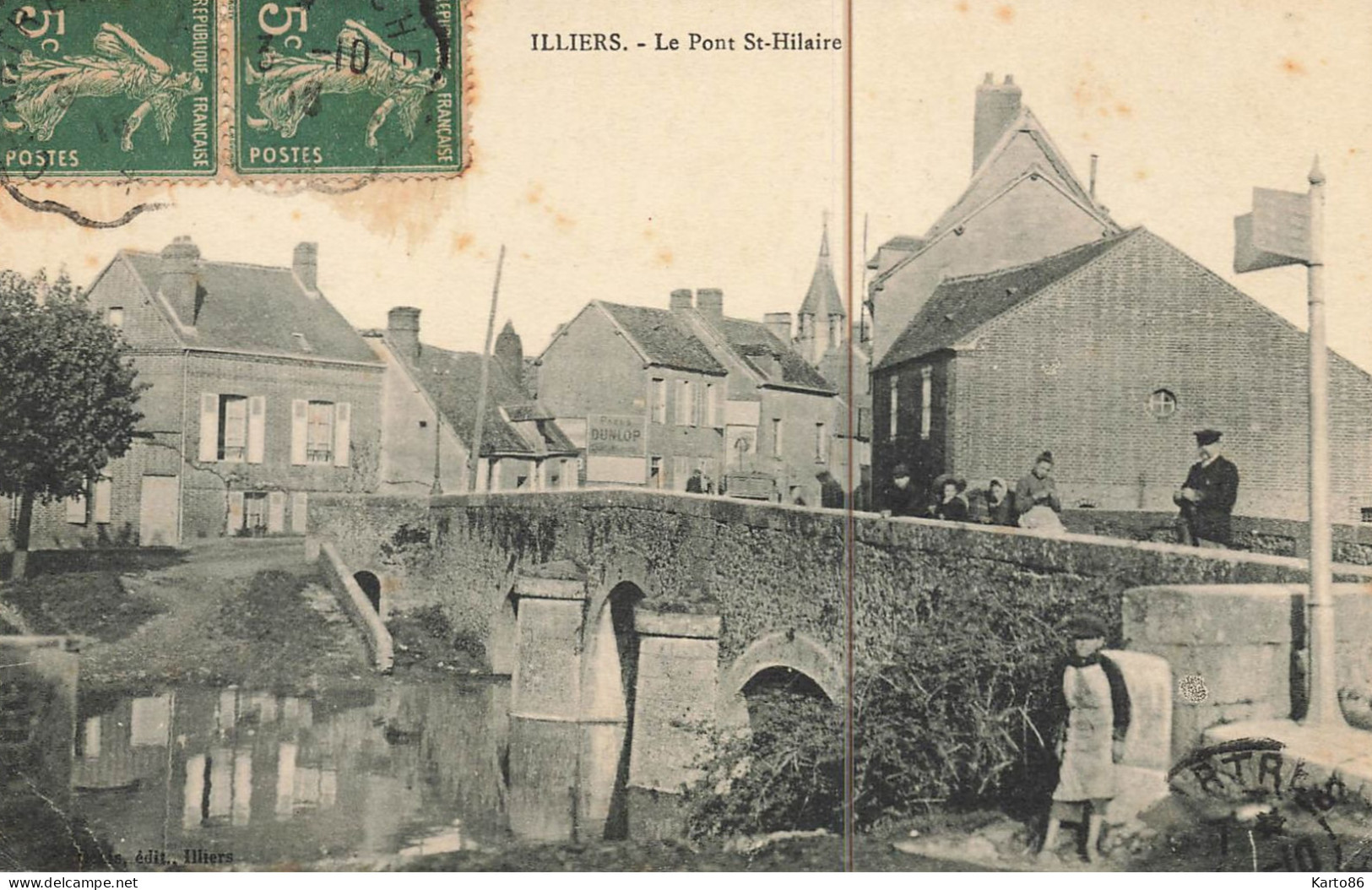 Illiers * Un Coin Du Village Et Le Pont St Hilaire * Abreuvoir * Villageois - Illiers-Combray