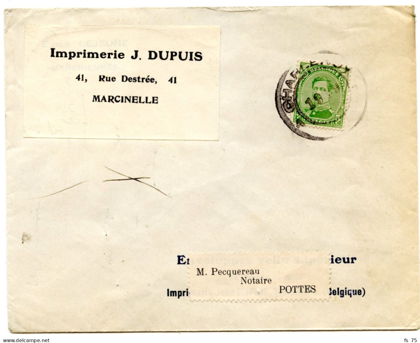 BELGIQUE - COB 137 CACHET CAOUTCHOUC CHARLEROY SUR LETTRE, 1919 - Brieven En Documenten