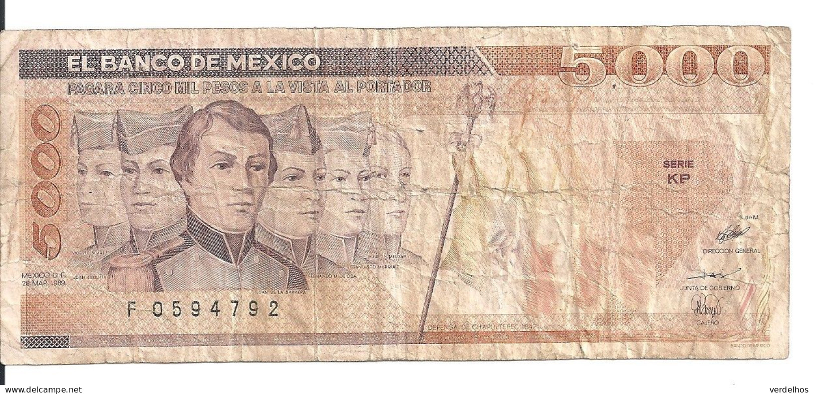 MEXIQUE 5000 PESOS 1989 VG+ P 88 C - Mexico