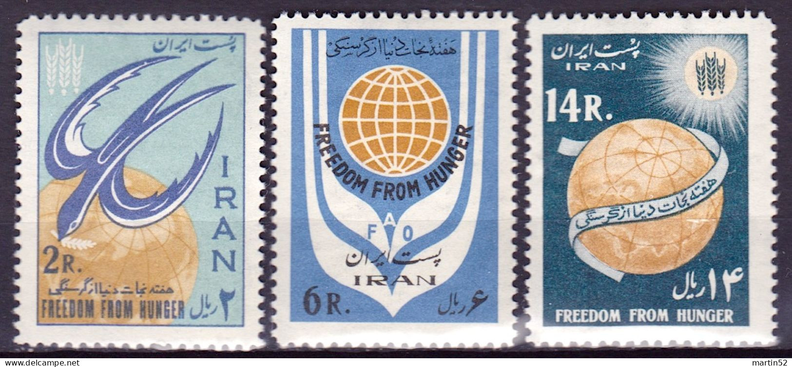 IRAN 1963: FREEDOM FROM HUNGER Michel-N° 1153-1155  ** MNH - Contra El Hambre