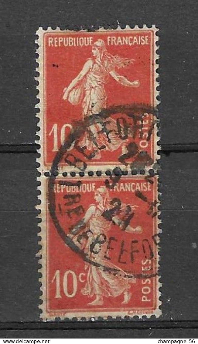 VARIETES FRANCE 1907 N° 138 L ( IA ) SEMEUSE FOND PLEIN 10 C X 2 VERTICALE  OBLITERE  / NOM ? C DECALER