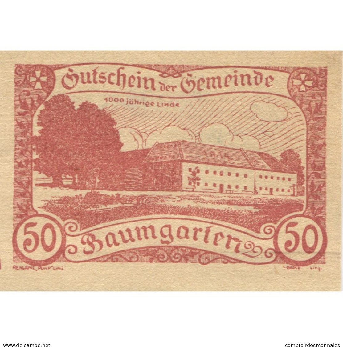 Billet, Autriche, Baumgarten, 50 Heller, Château 1921-02-28, SPL Mehl:FS 78c - Autriche