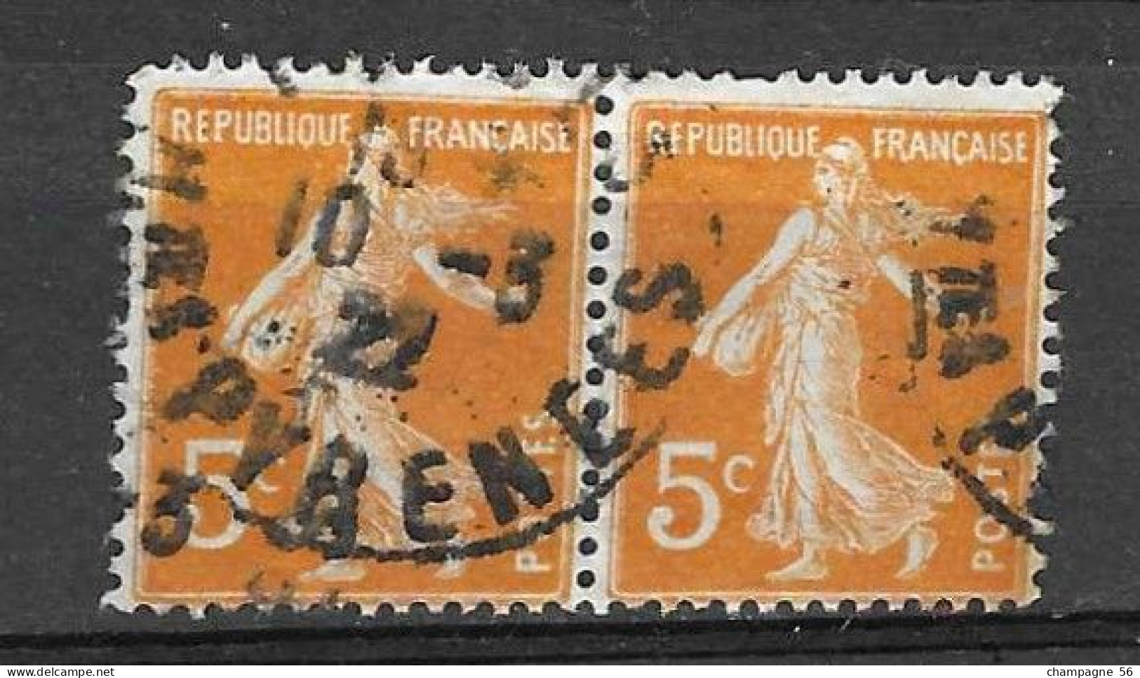 VARIETES FRANCE 1921/1922  N° 158 F SEMEUSE FOND PLEIN 5 C X 2 HORIZONTALE OBLITERE 10.3.22