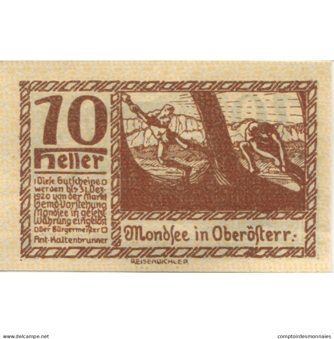 Billet, Autriche, Mondsee, 10 Heller, Blason 1920-12-31, SPL Mehl:FS 626a1 - Autriche