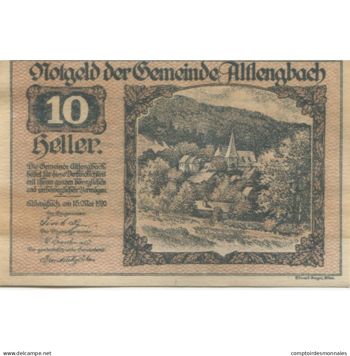 Billet, Autriche, Altlengbach, 10 Heller, Village 1920-12-31, SPL Mehl:FS 33a - Autriche