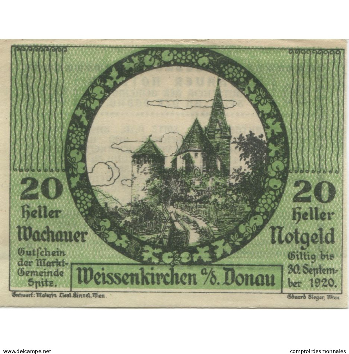 Billet, Autriche, Weissenkirchen, 20 Heller, Eglise, 1920 SPL Mehl:FS 1122.3IIa - Autriche