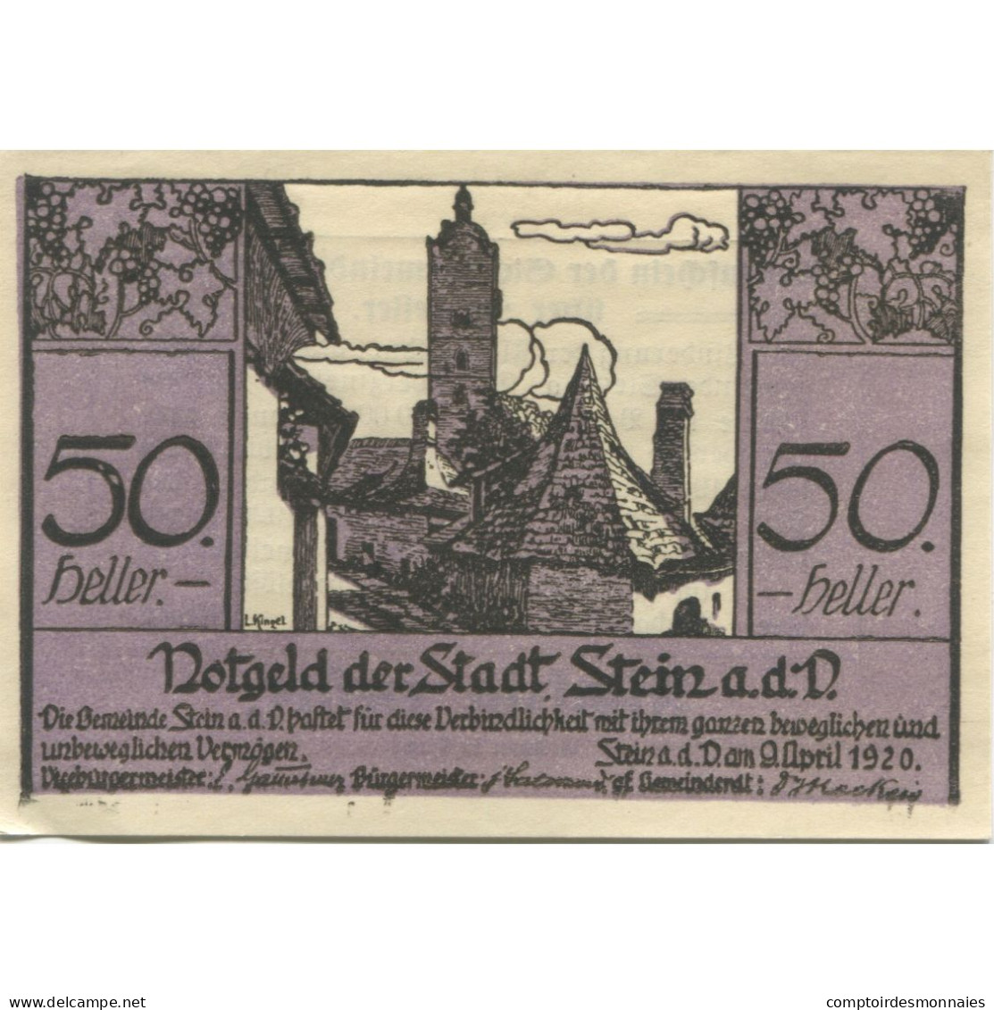 Billet, Autriche, Stein An Der Donau, 50 Heller, Rue, 1920 SPL Mehl:FS 1015I.1 - Autriche