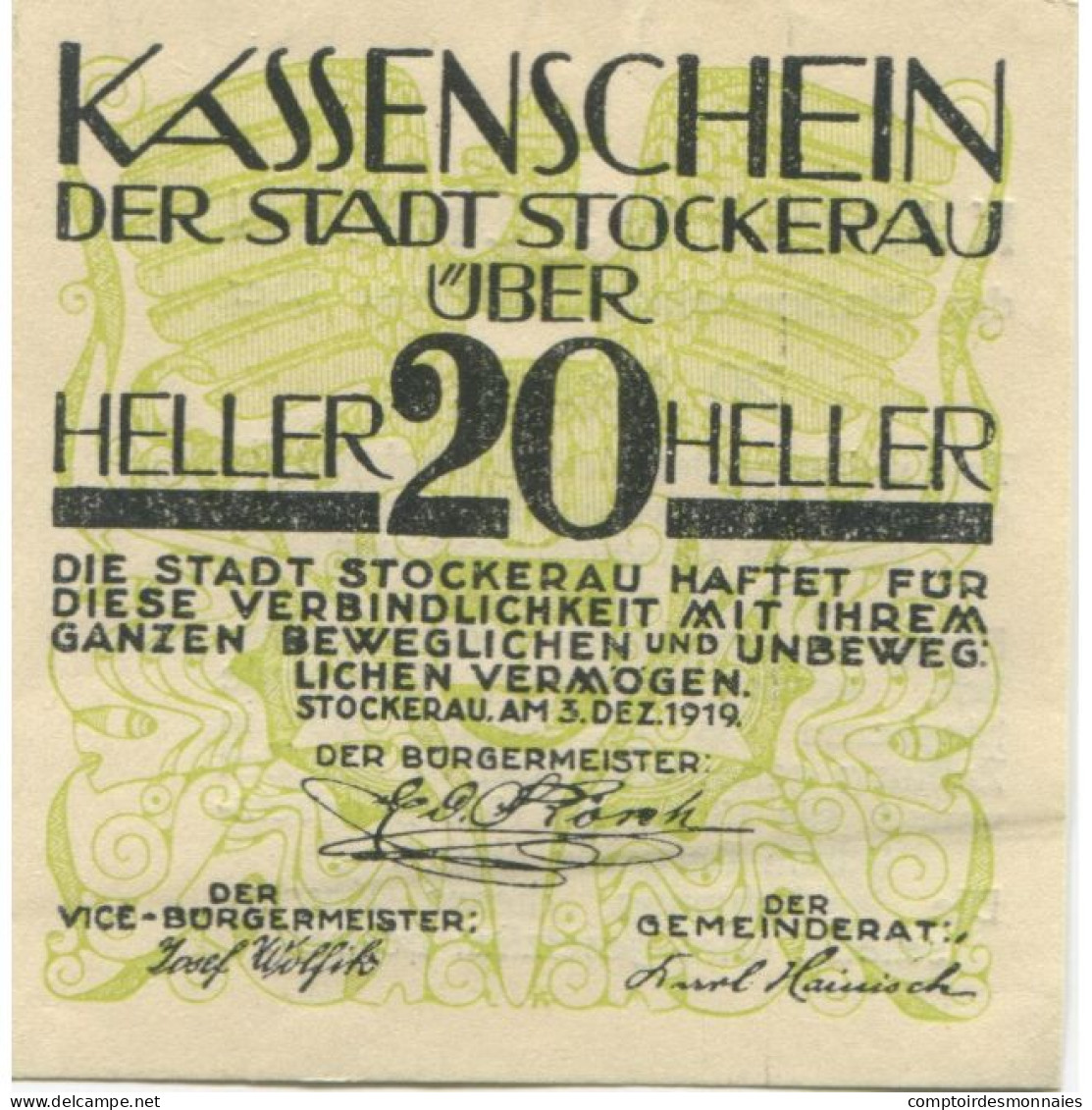 Billet, Autriche, Stockerau, 20 Heller, Texte 1920-08-15, SPL, Mehl:FS 1038 - Autriche