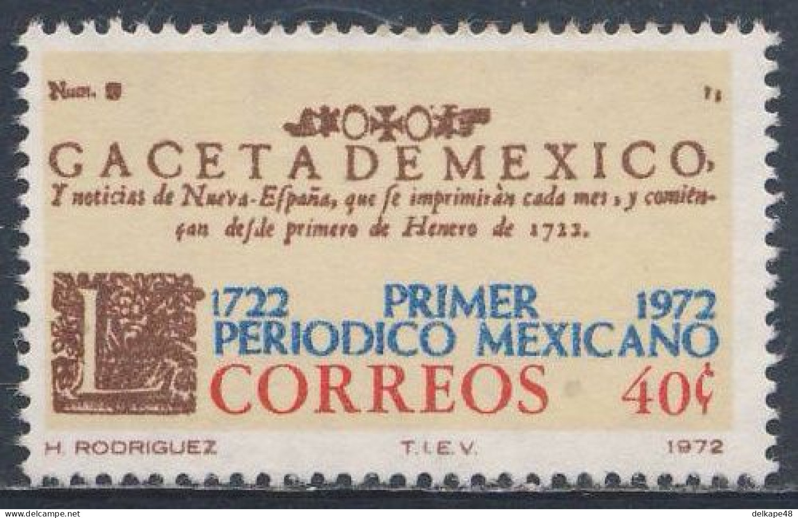 Mexico 1972 Mi 1369 YT 779 SG 1251 **250 Anniv. "Gaceta De Mexico" - 1st Newspaper Published In Latin America - Other & Unclassified