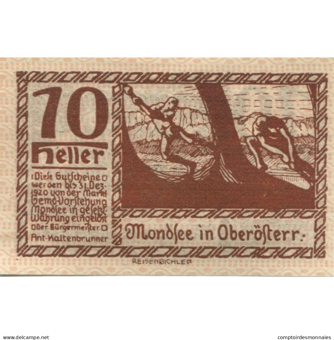 Billet, Autriche, Mondsee, 10 Heller, Foule 1920-12-31, SPL Mehl:FS 626a1 - Autriche