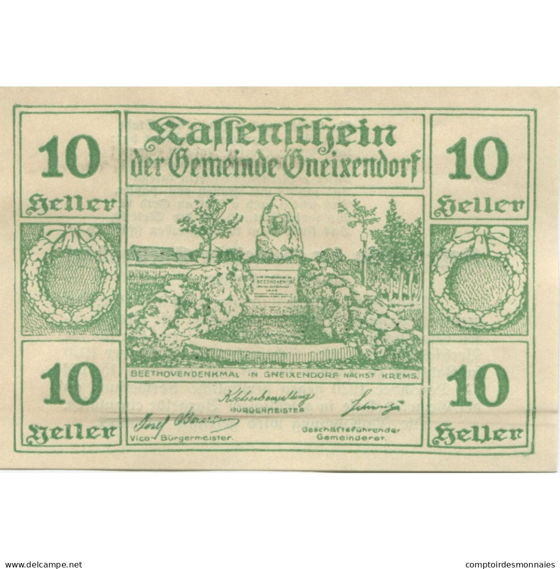 Billet, Autriche, Gneixendorf, 10 Heller, Monument 1920 SPL Mehl:FS 241Ia3 - Autriche