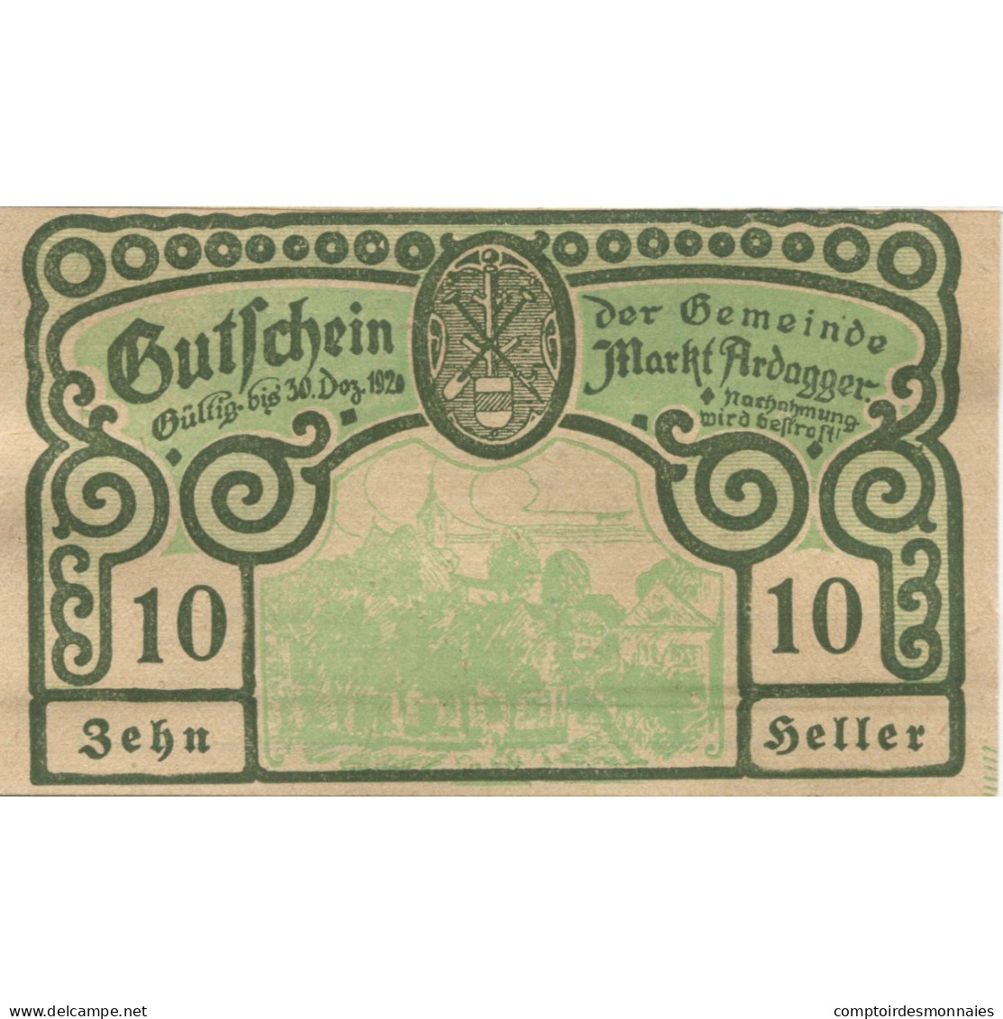 Billet, Autriche, Ardagger, 10 Heller, Village 1920-12-31, SPL, Mehl:FS 50a - Autriche