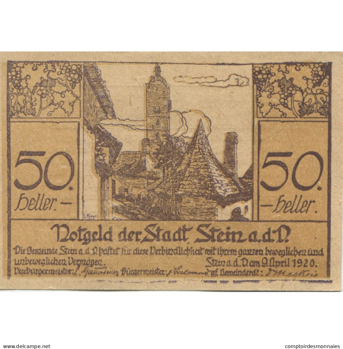 Billet, Autriche, Stein An Der Donau, 50 Heller, Ferme, 1920 SPL Mehl:FS 1015I.1 - Autriche