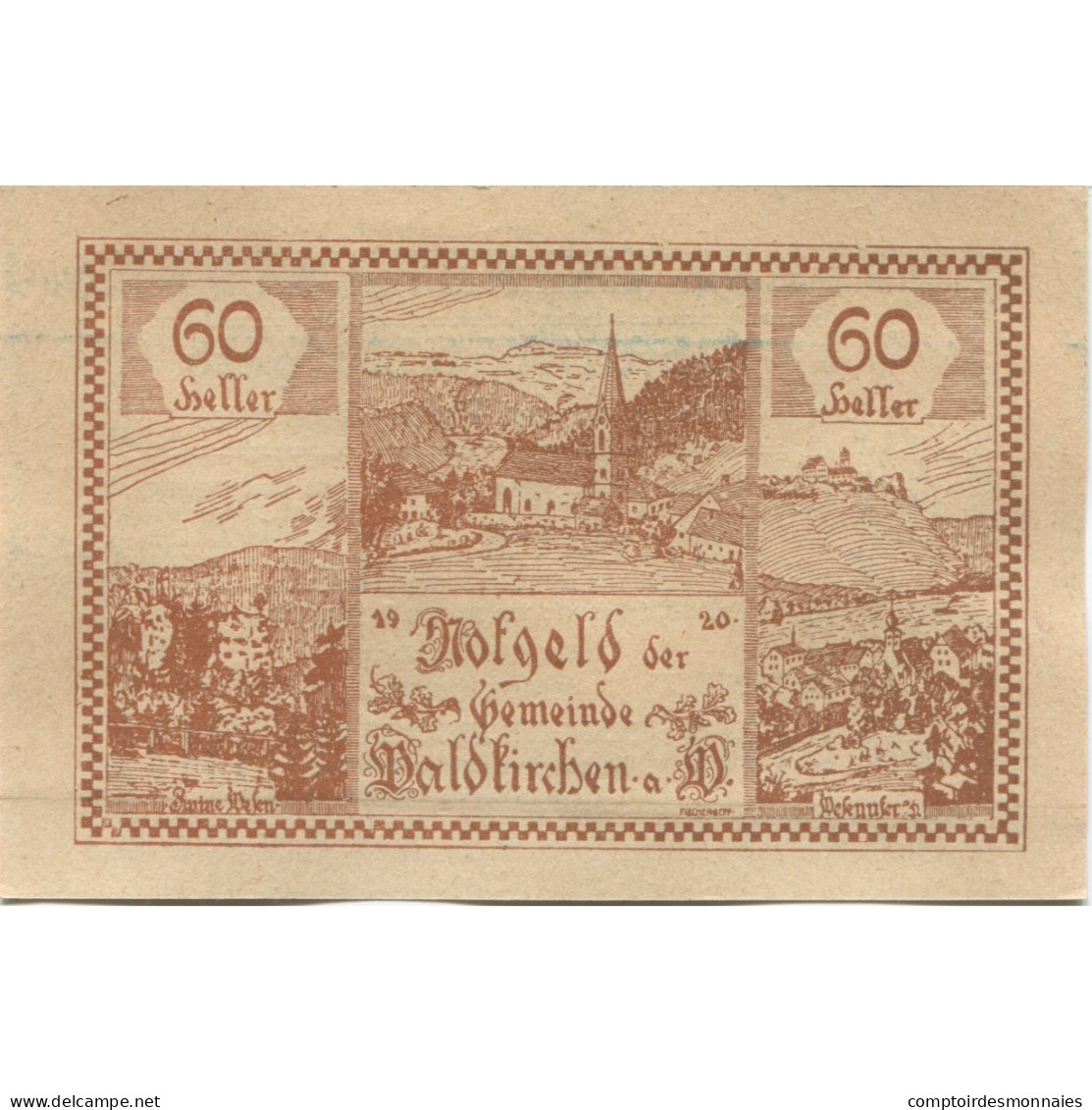 Billet, Autriche, Waldkirchen, 60 Heller, Village 1920-12-31, SPL Mehl:FS 1133d - Autriche