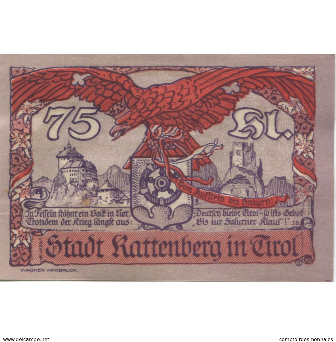 Billet, Autriche, Rattenberg, 75 Heller, Blason 1920-12-31, SPL Mehl:FS 821I - Autriche