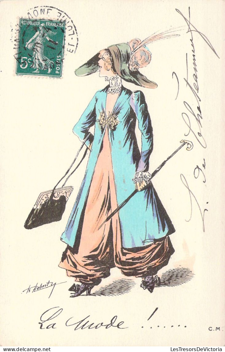 Illustration Signée Roberty - La Mode - Femme Au Chapeau - Talons - Manteau Bleu - Carte Postale Ancienne - Rabier, B.