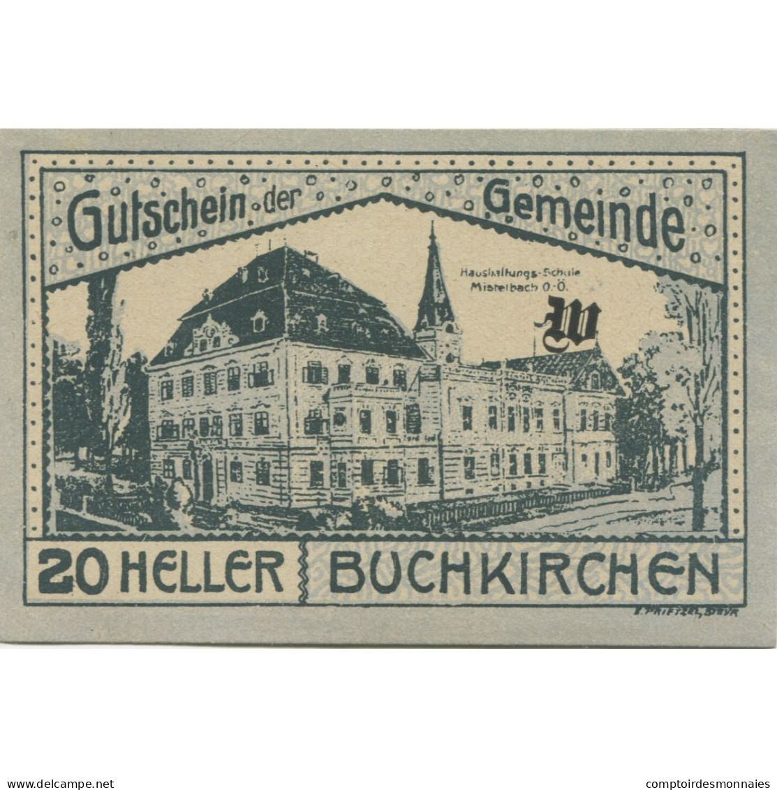 Billet, Autriche, Buchkirchen, 20 Heller, Bâtiment 1920-10-31, SPL Mehl:FS 114a - Autriche