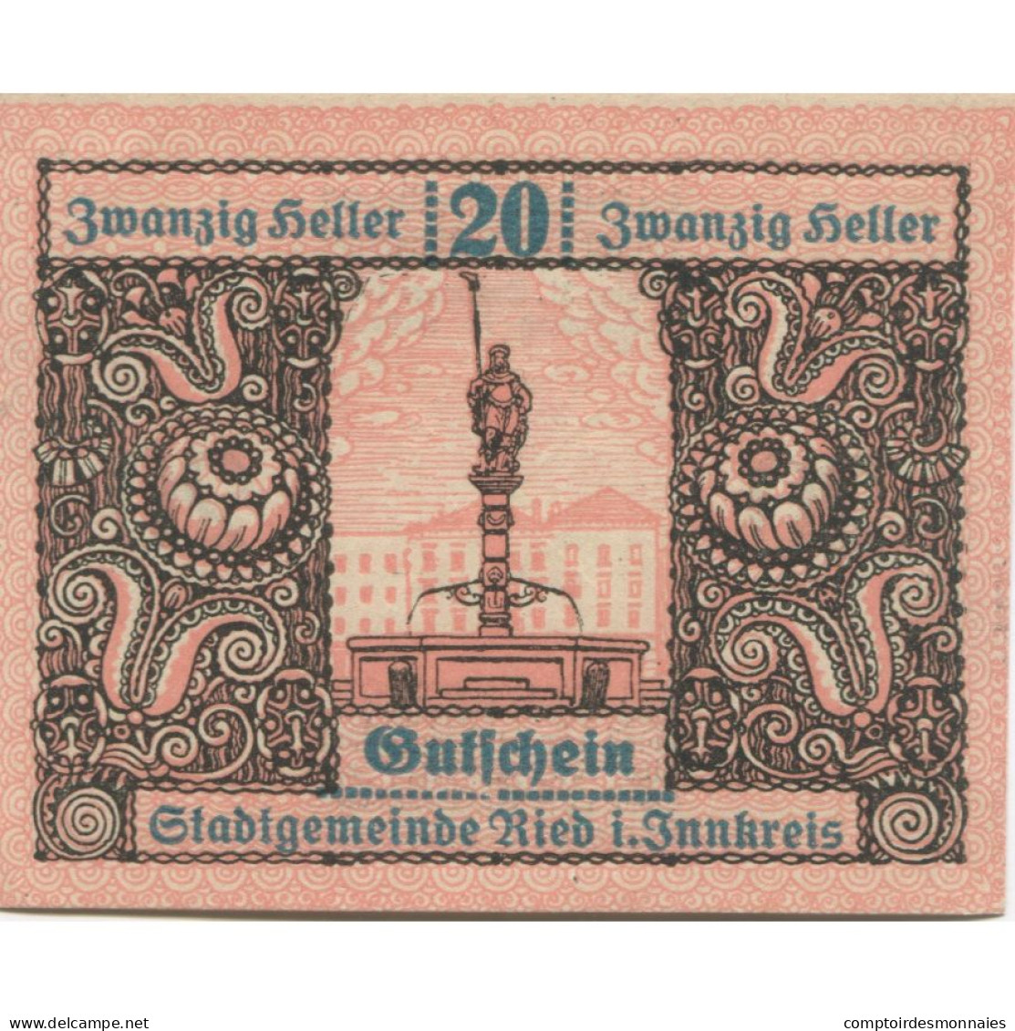 Billet, Autriche, Ried, 20 Heller, Place, 1920, 1920-12-31, SPL, Mehl:FS 834IIa - Autriche