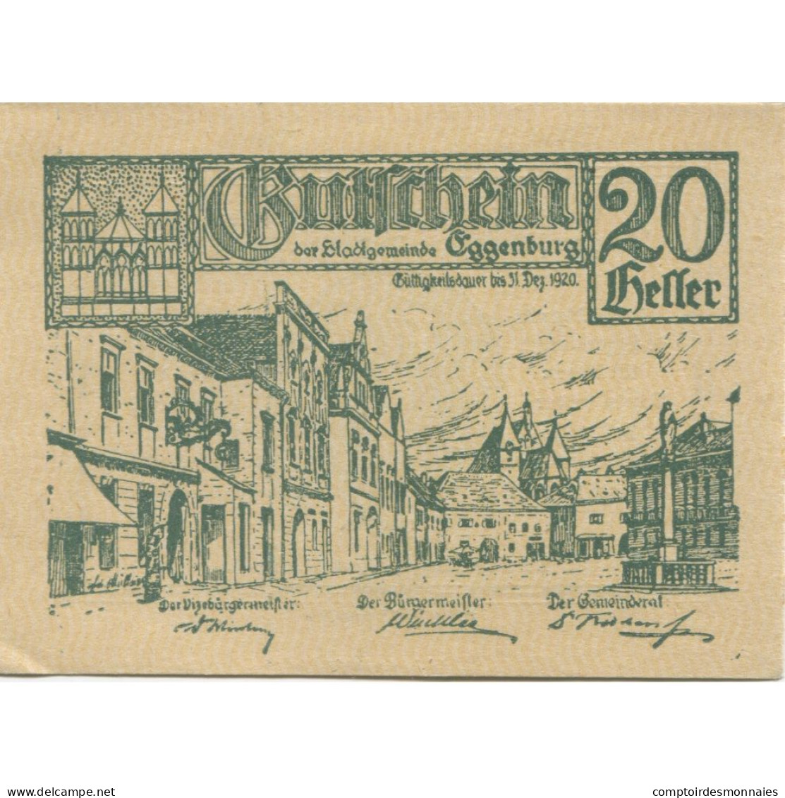 Billet, Autriche, Eggenburg, 20 Heller, Rue, 1920, 1920-12-31, SPL, Mehl:FS 162b - Autriche