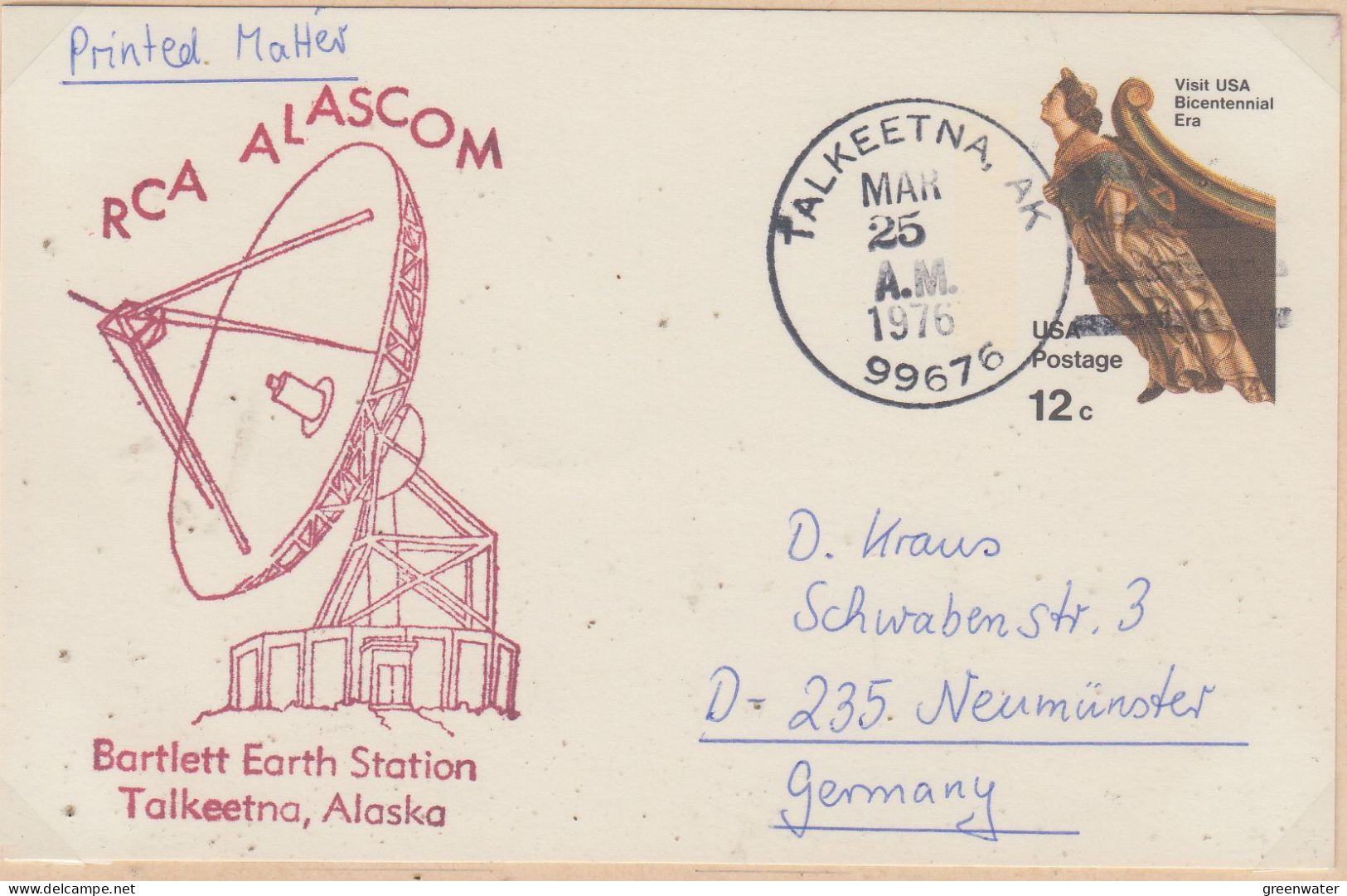 USA Alaska RCA Alascom Barlett Eart StationCa Talkeetna MAY 25 1976 (WW162A) - Scientific Stations & Arctic Drifting Stations