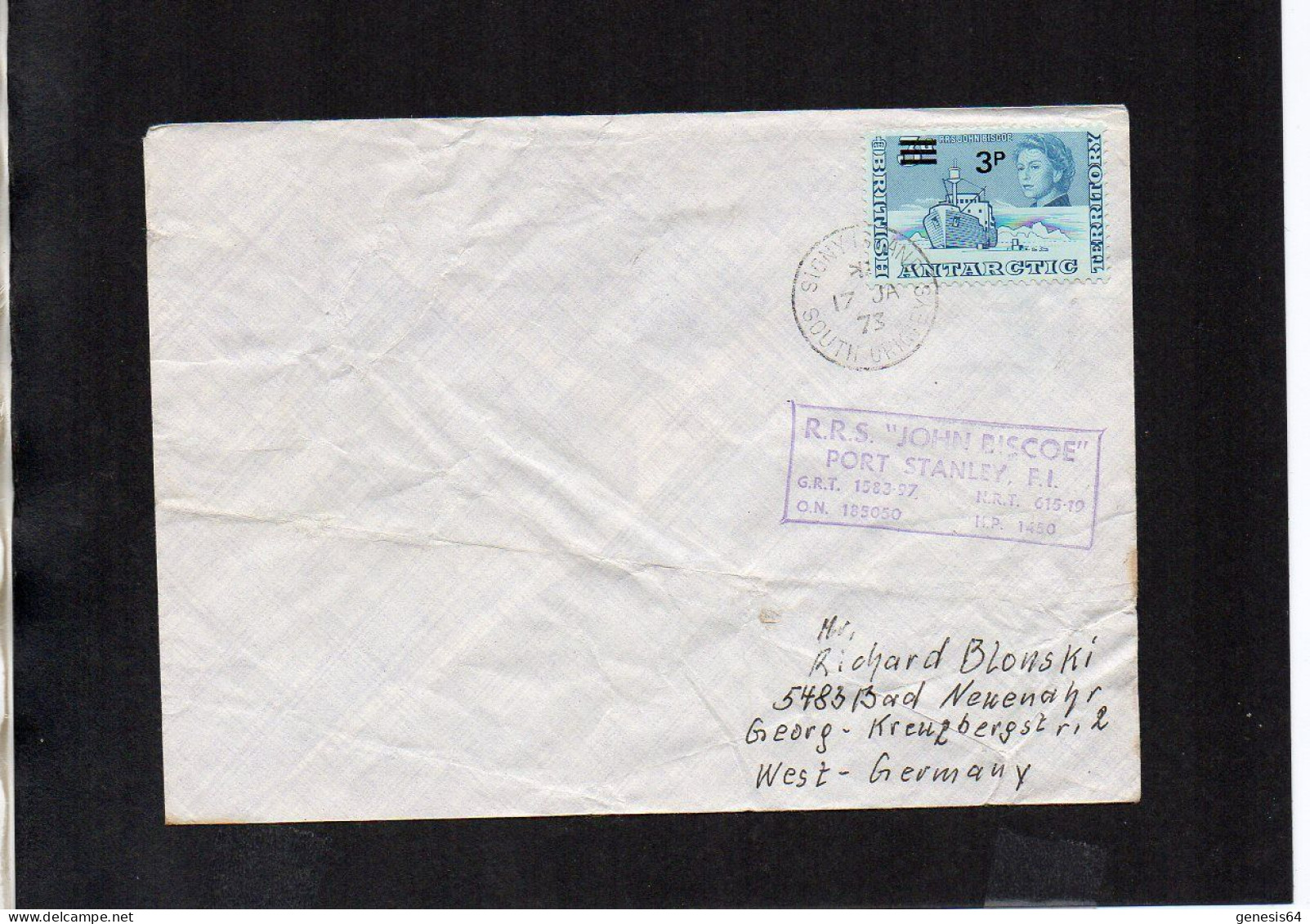 British Antarctic Territory (BAT) Cover Ship RRS John Biscoe - Signy Island South Orkneys 17 JA 1973 - (1ATK009) - Lettres & Documents