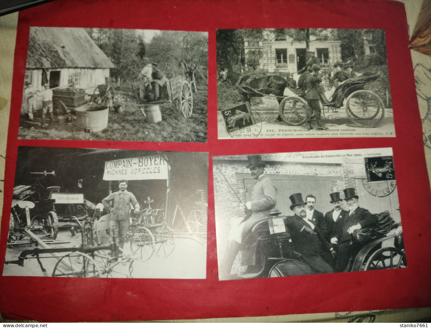 4 Carte Postale Charrette Normandie Femmes Cochers Machine Agricoles Cavalcade De Courville - Teams