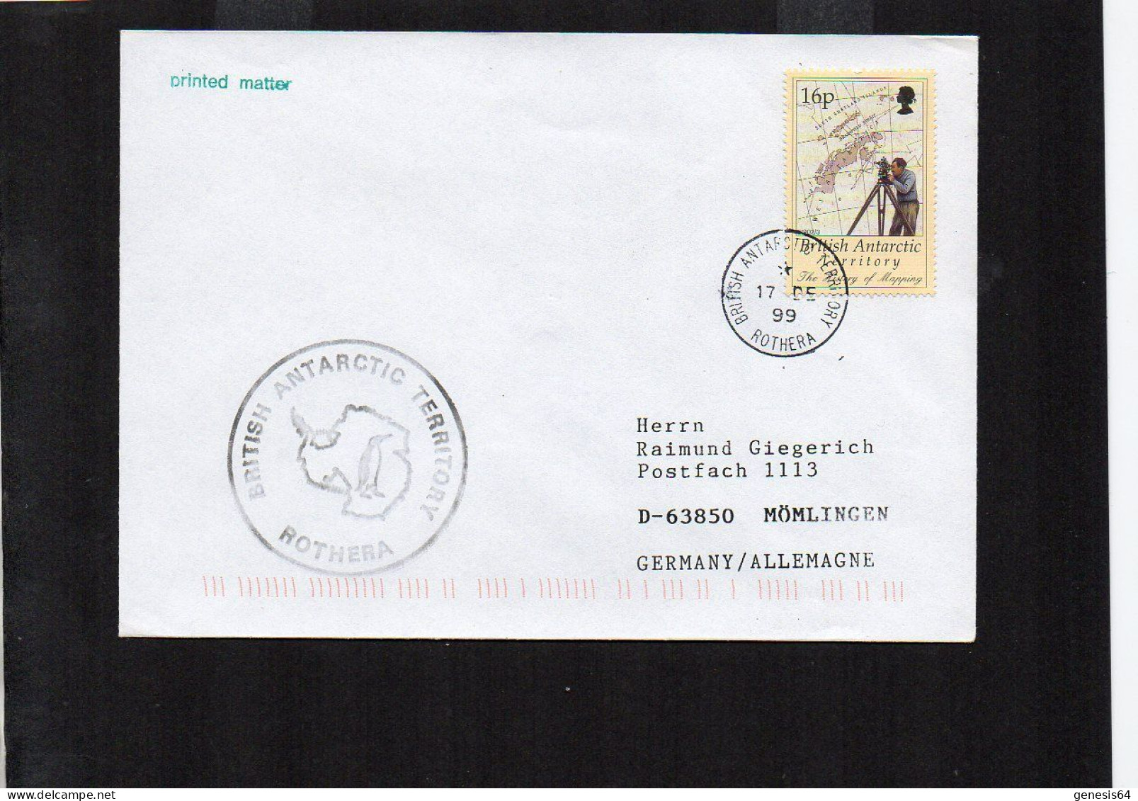 British Antarctic Territory (BAT) 1999 Cover - Rothera 17 DE 99 - (1ATK014) - Covers & Documents