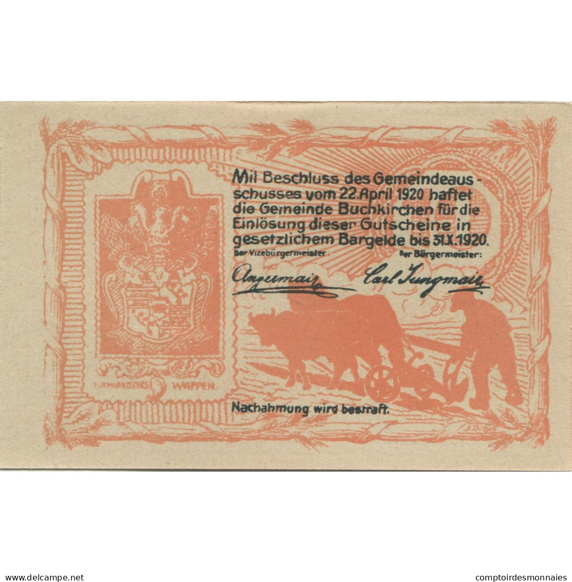 Billet, Autriche, Buchkirchen, 10 Heller, Château 1920-10-31, SPL Mehl:FS 114a - Autriche