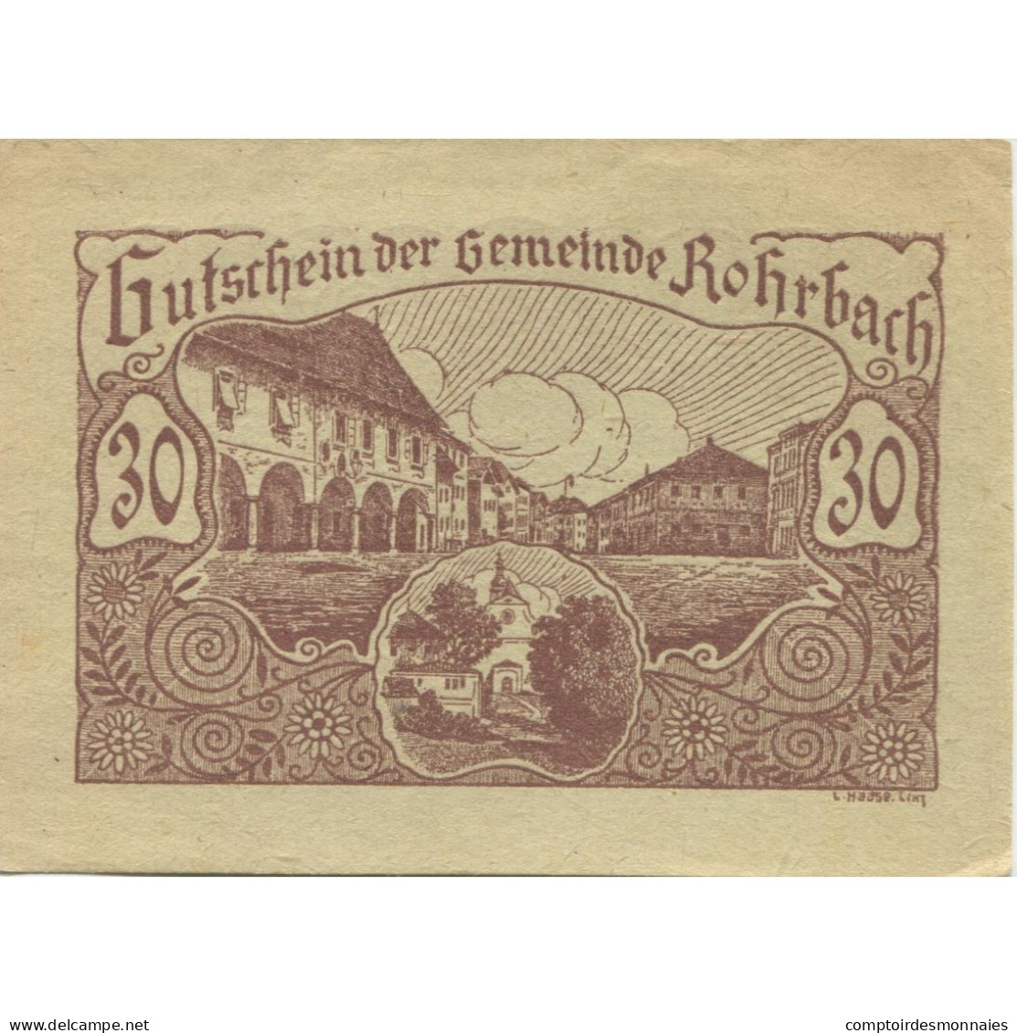 Billet, Autriche, Rohrbach, 30 Heller, Eglise, 1920, SPL, Mehl:FS 841b - Autriche