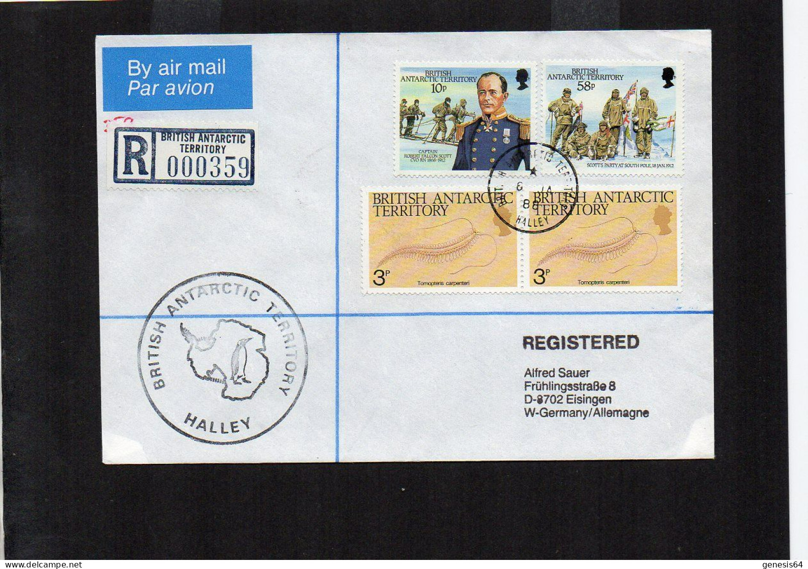 British Antarctic Territory (BAT) 1988 Registered Cover - Halley 6 JA 88 - (1ATK022) - Lettres & Documents