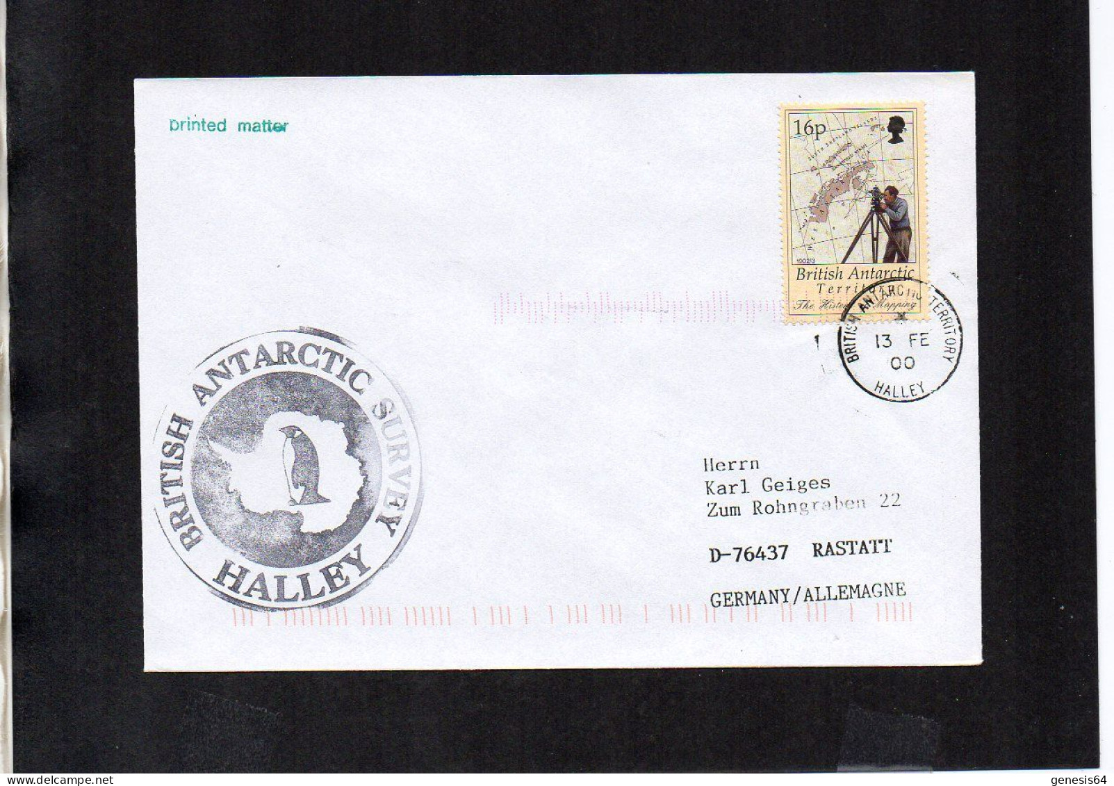 British Antarctic Territory (BAT) 2000 Cover - Halley 13 FE 00 - (1ATK023) - Cartas & Documentos