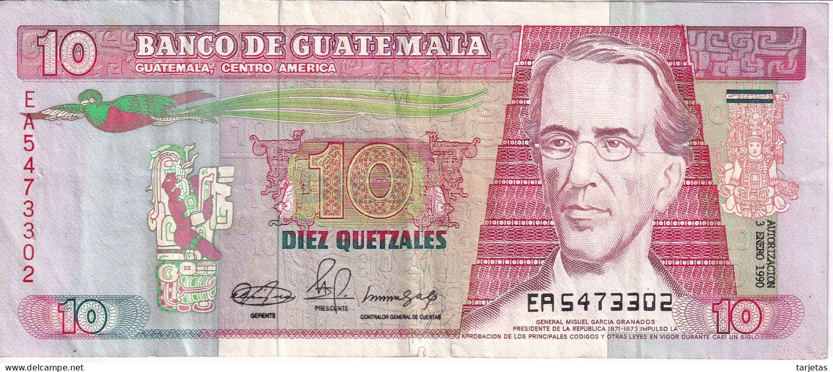 BILLETE DE GUATEMALA DE 10 QUETZALES DEL 29 DE JULIO 1990 (BANK NOTE) - Guatemala
