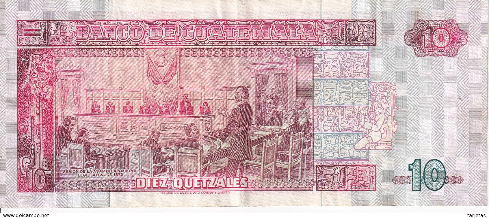 BILLETE DE GUATEMALA DE 10 QUETZALES DEL 29 DE JULIO 1990 (BANK NOTE) - Guatemala