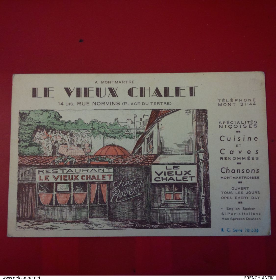 PUB LE VIEUX CHALET RUE NORVINS MONTMARTRE - Advertising