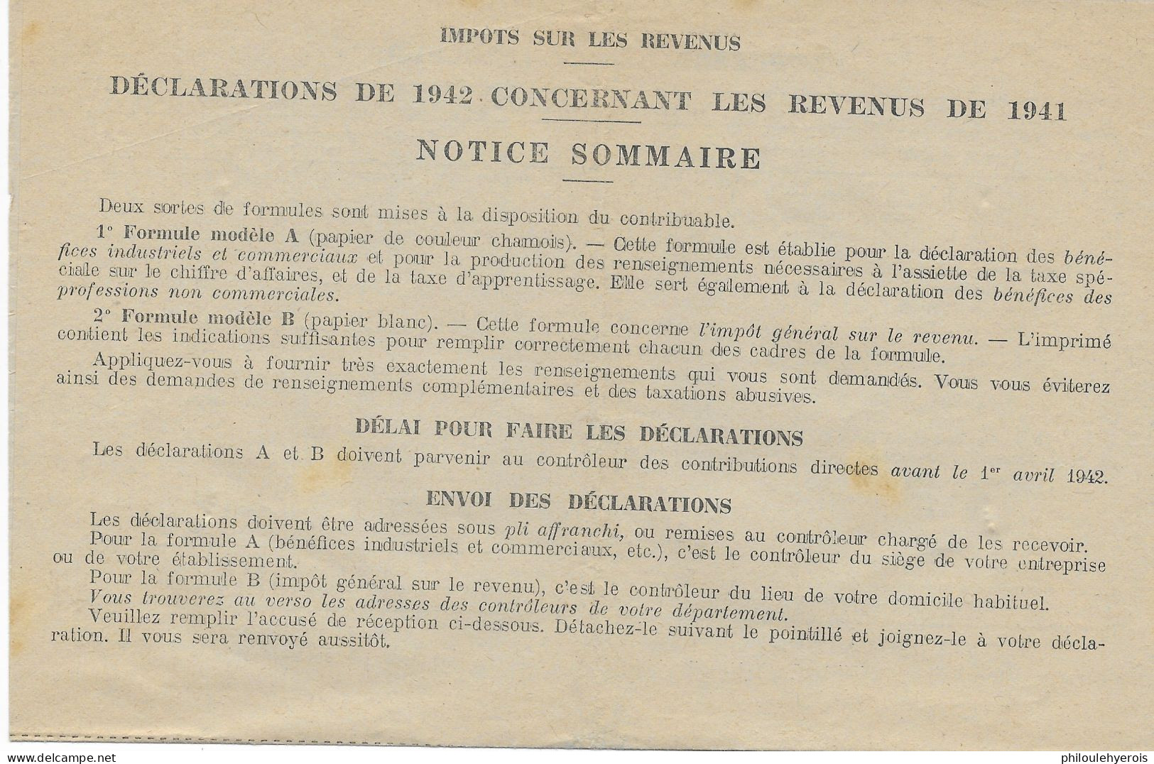 MARSEILLE (13) 1942 Accusé Réception De Déclarations Impôt + Adresses Des Controleurs Bouches Du Rhone Superbe - Non Classés