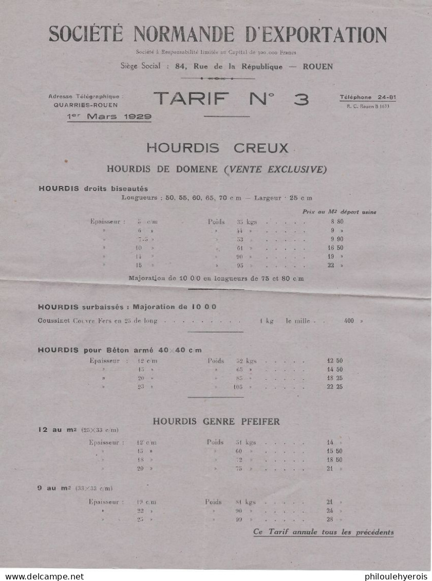 ROUEN (76) 1929 Sté Normande D'exportation Hourdis Tuyaux Superbe - Non Classés
