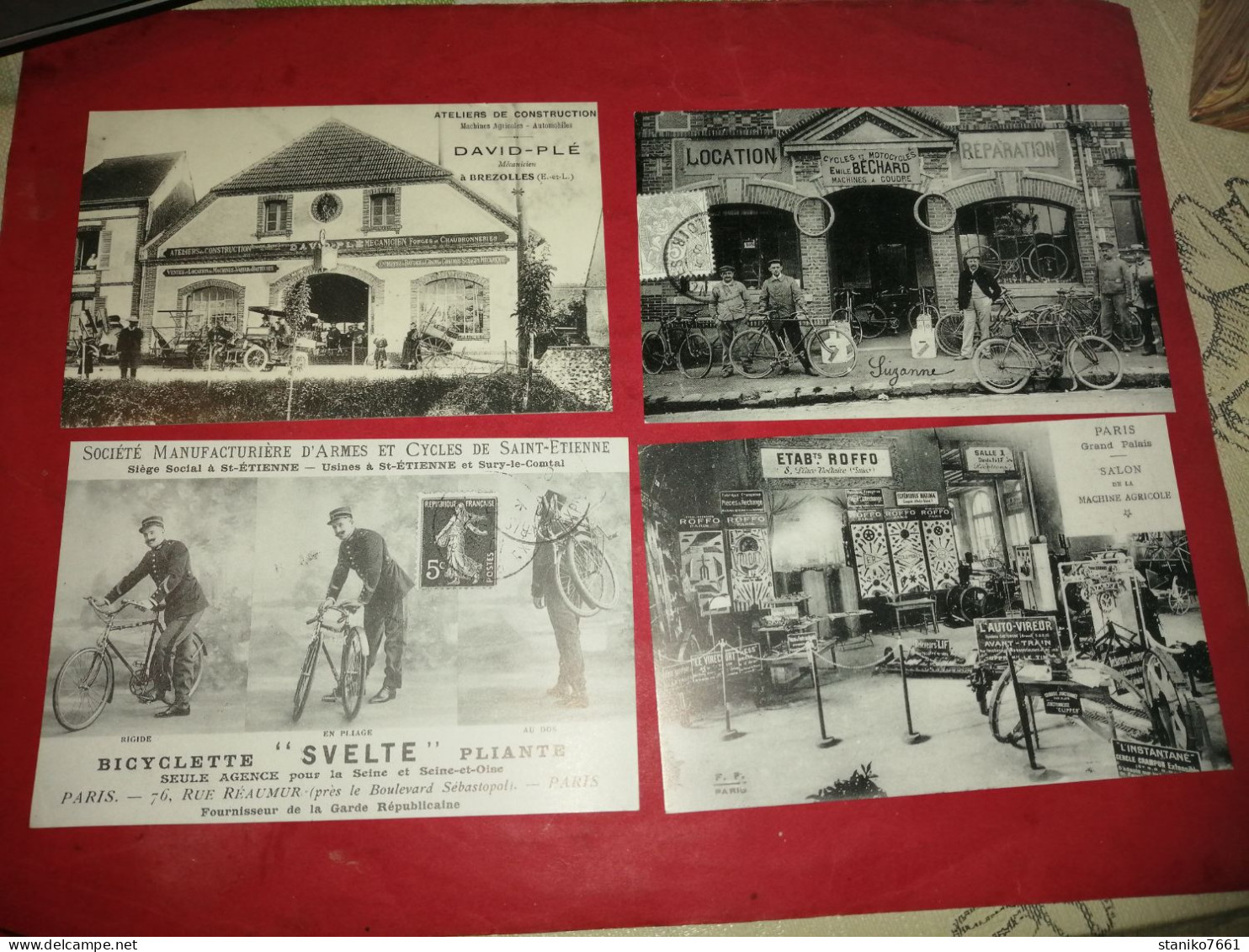 4 Carte Postale Machines Agricoles Automobiles Cycles  Facteur Vélos Paris - Toerisme