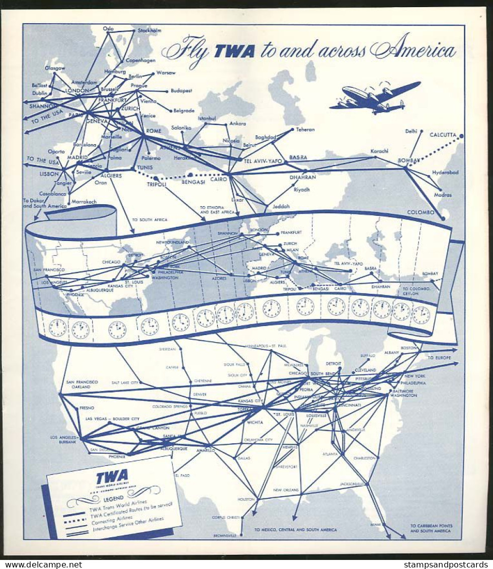 TWA Brochure Lignes Avion 1953 Inde Taj Mahal TWA USA Airline Air Routes Airplane India Cover - Europe