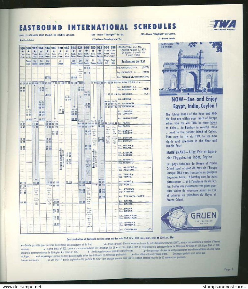 TWA Brochure Lignes Avion 1953 Inde Taj Mahal TWA USA Airline Air Routes Airplane India Cover - Europe