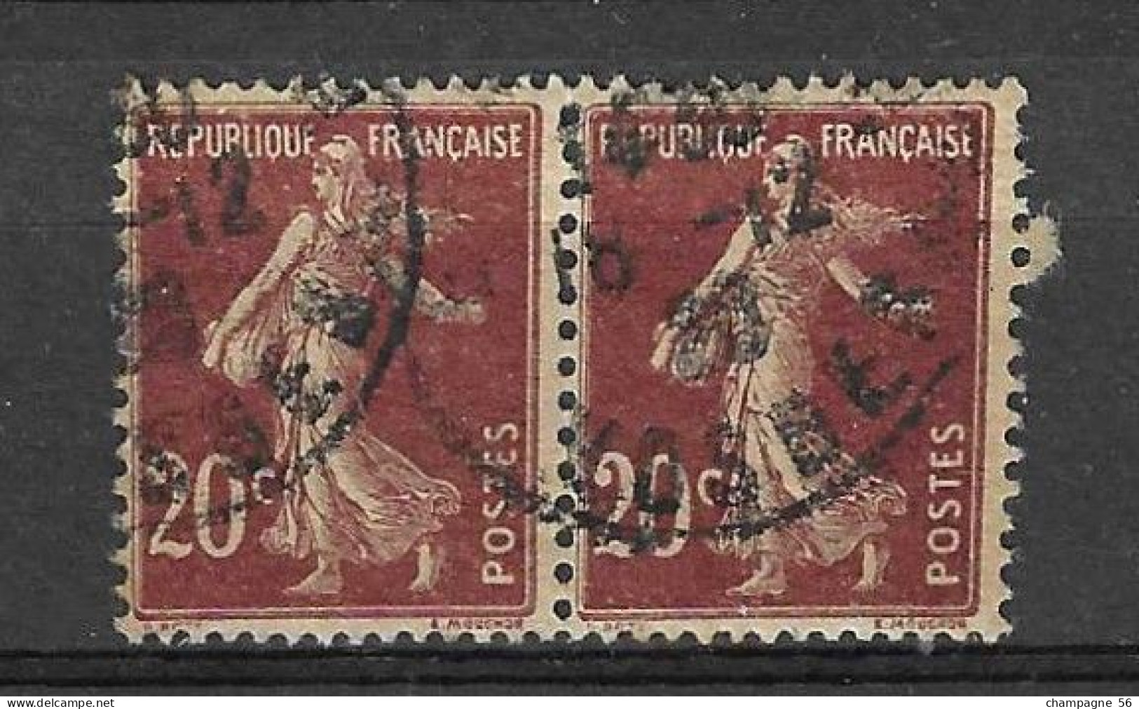 VARIETES FRANCE 1907 N° 139 g  X2 HORIZONTALE  20 C OBLITERE   18.12. .?