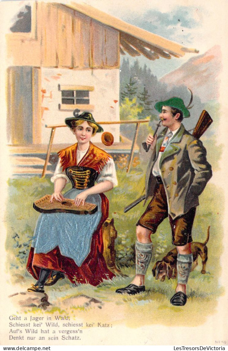 SUISSE - Illustration - Musicienne Et Son Ami Chasseur - Carte Postale Ancienne - Autres & Non Classés